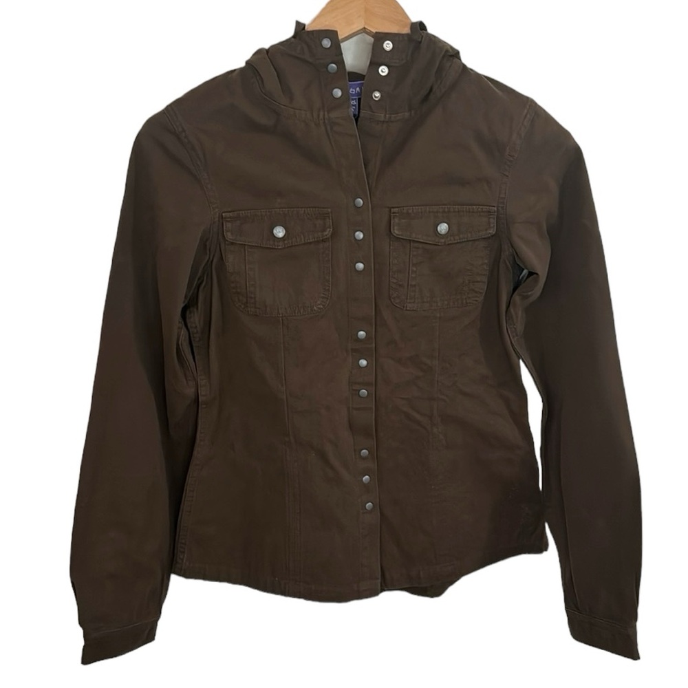 Ibex brown organic cotton canvas hooded utility jacket size XS